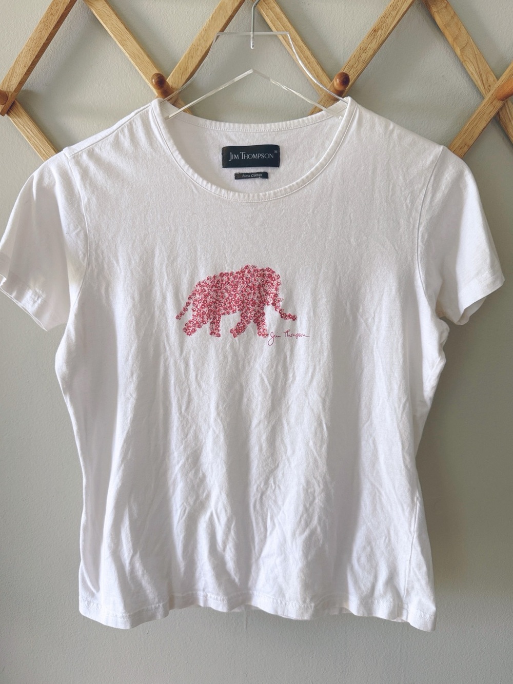 Jim Thompson White Tee with Pink Floral Elephant Graphic medium